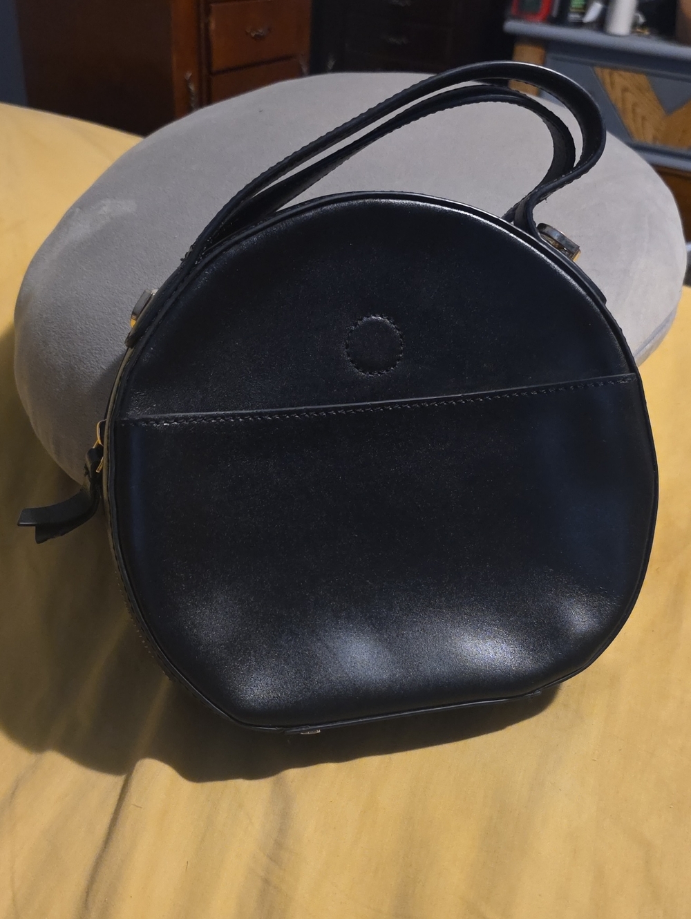 RACHEL Rachel Roy Black Round Leather Crossbody Bag